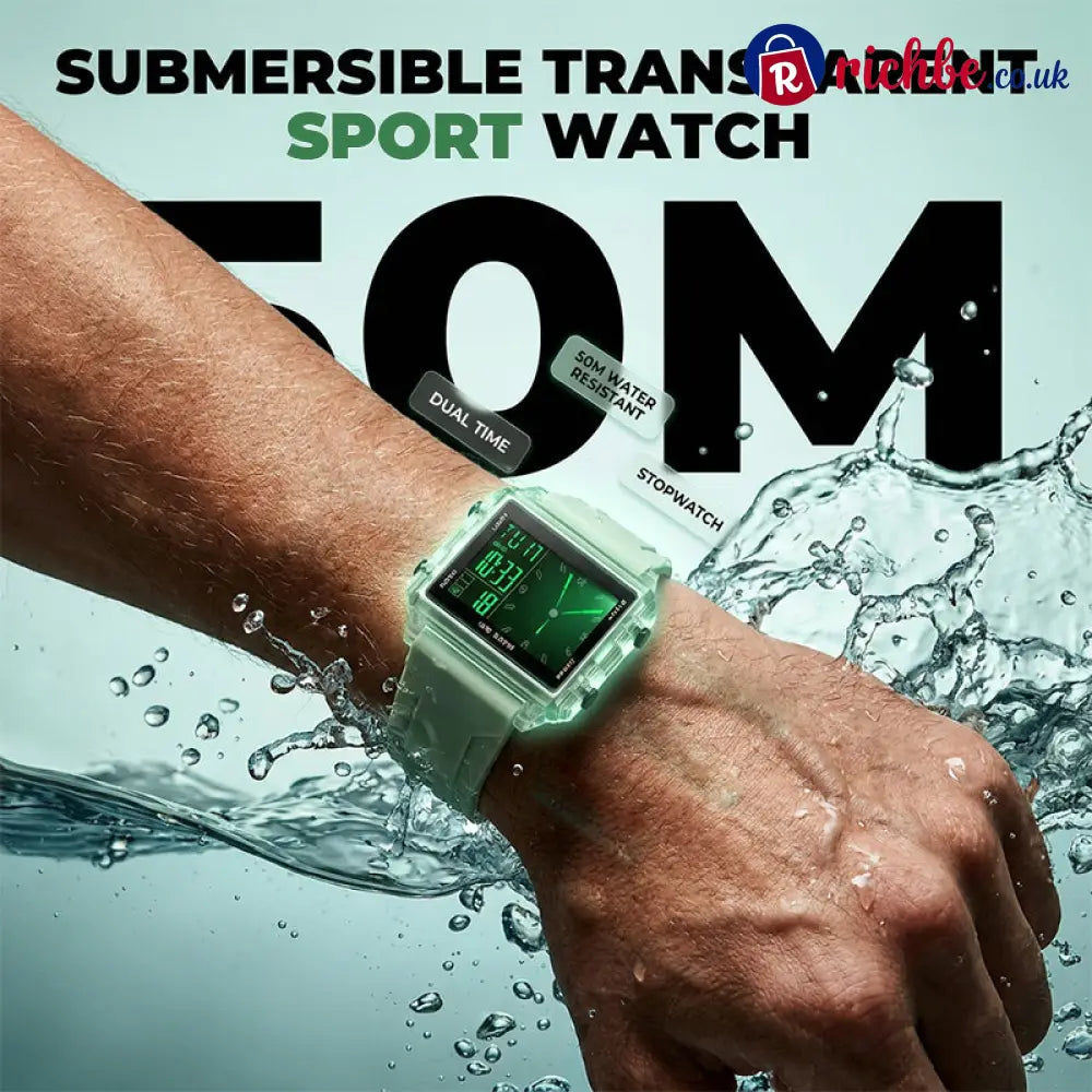 ⌚ 48% OFF NOW! 💥 Water-Resistant Transparent Digital Watch – 50M luminous display & hybrid design – Perfect for sports