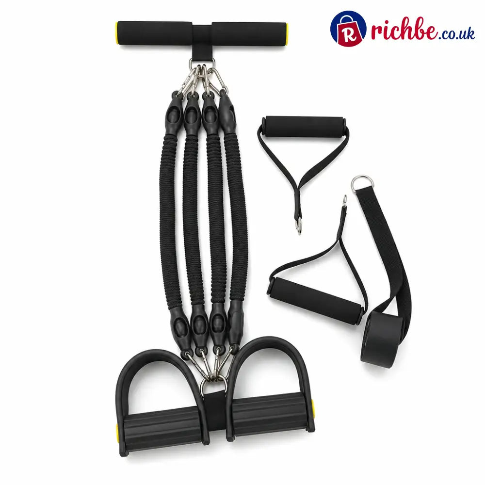 📢📢 48% OFF! 💪 Pedal Resistance Band – 4 Resistance Levels Reinforced Carabiners & Full-Body Home Workouts - Black / 100