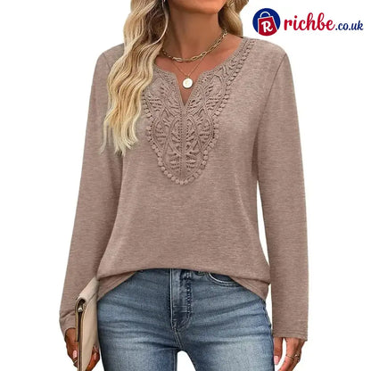 🎉48% Off! ✨-Women’s Bohemian Style Elegant V-Neck Longsleeves Blouse Shirt - Khaki / S