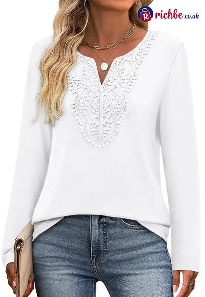 🎉48% Off! ✨-Women’s Bohemian Style Elegant V-Neck Longsleeves Blouse Shirt - White / S