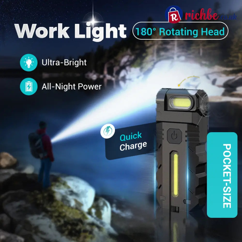 💎 49% OFF! 💎 180° Rotating Head LED Work Light – Dual Beam Magnetic Base & USB-C Rechargeable - Black / 🔥BUY 1 - Tools