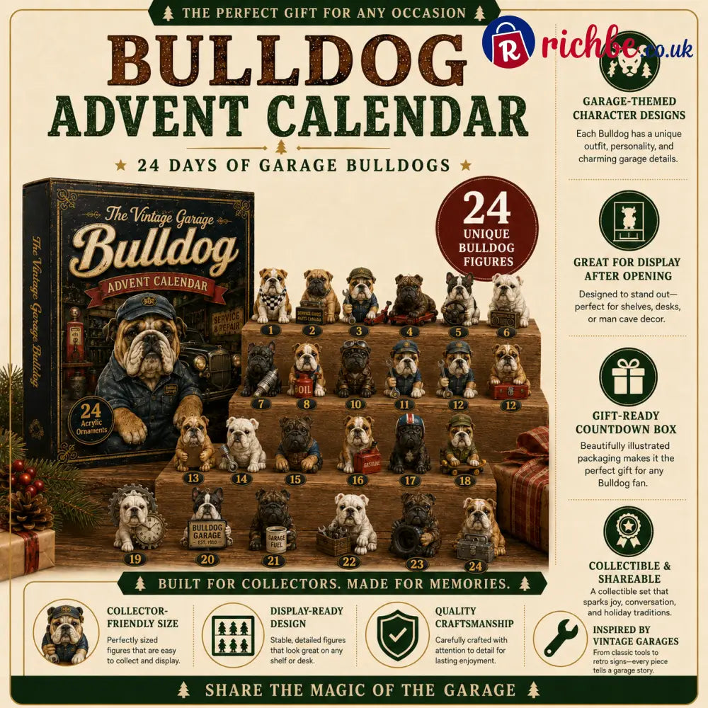 🔥49% Off Last Day -🔧 Vintage Garage Bulldog Acrylic Advent Calendar 2026 – 24 Days of Classic Bulldog Garage Surprises