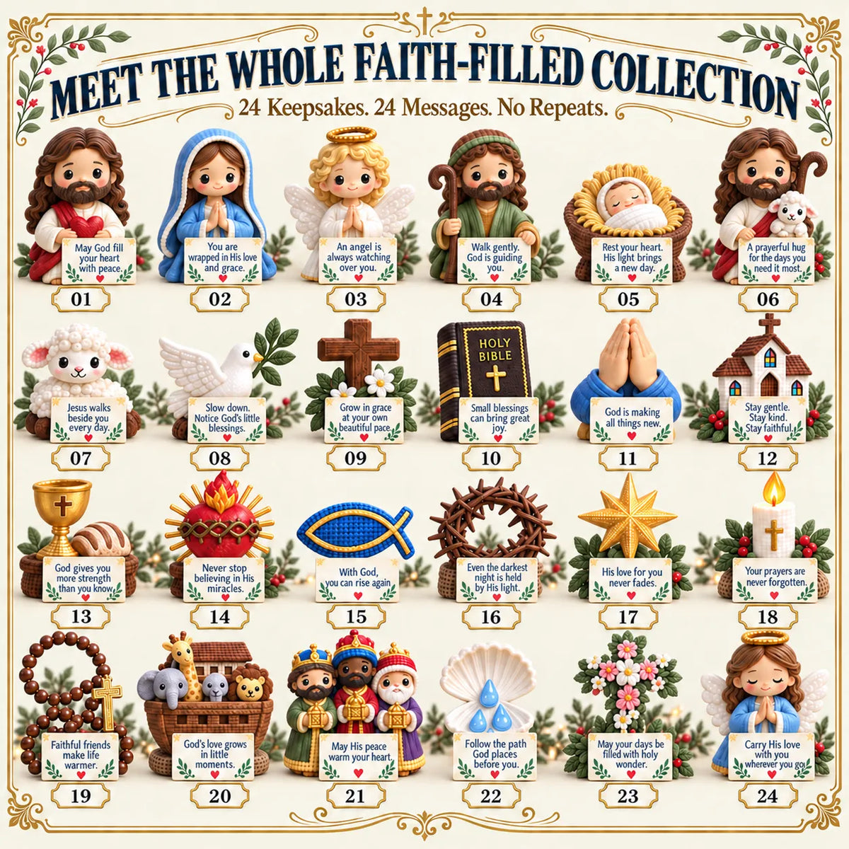 ✝️ 24 Days of Faith-Filled Advent Calendar | 24 Unique Hand-Painted Christian Keepsakes with Matching Encouragement Cards & No Repeated Designs 🎁