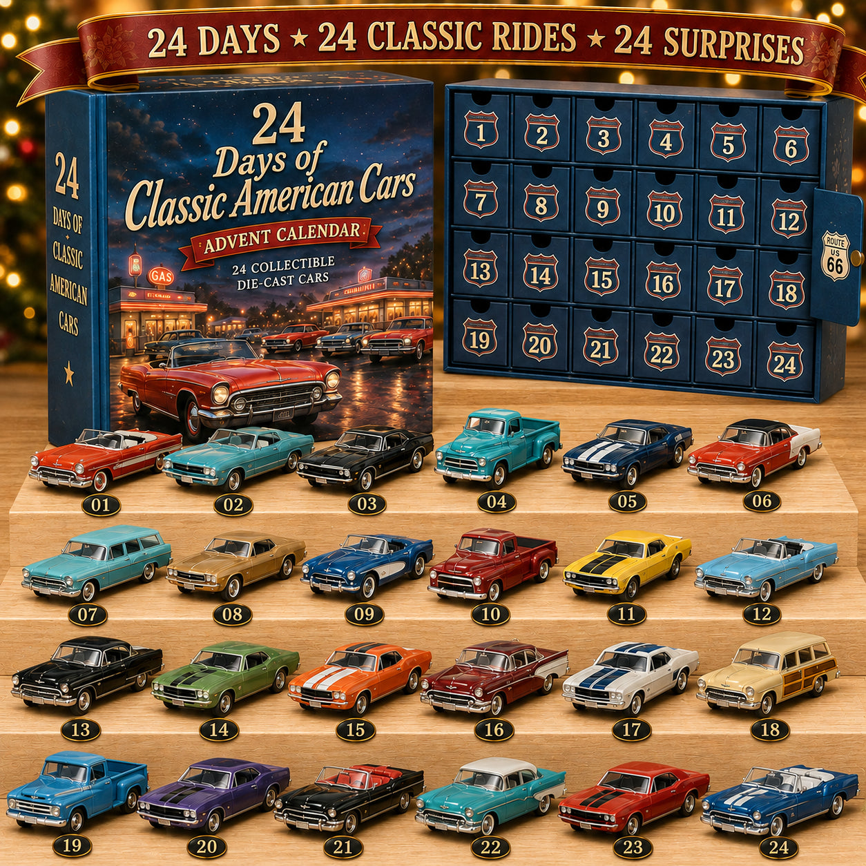 🏎️ 24 Days of Classic American Cars Advent Calendar – 24 Vintage Ride Collectibles for Car Lovers