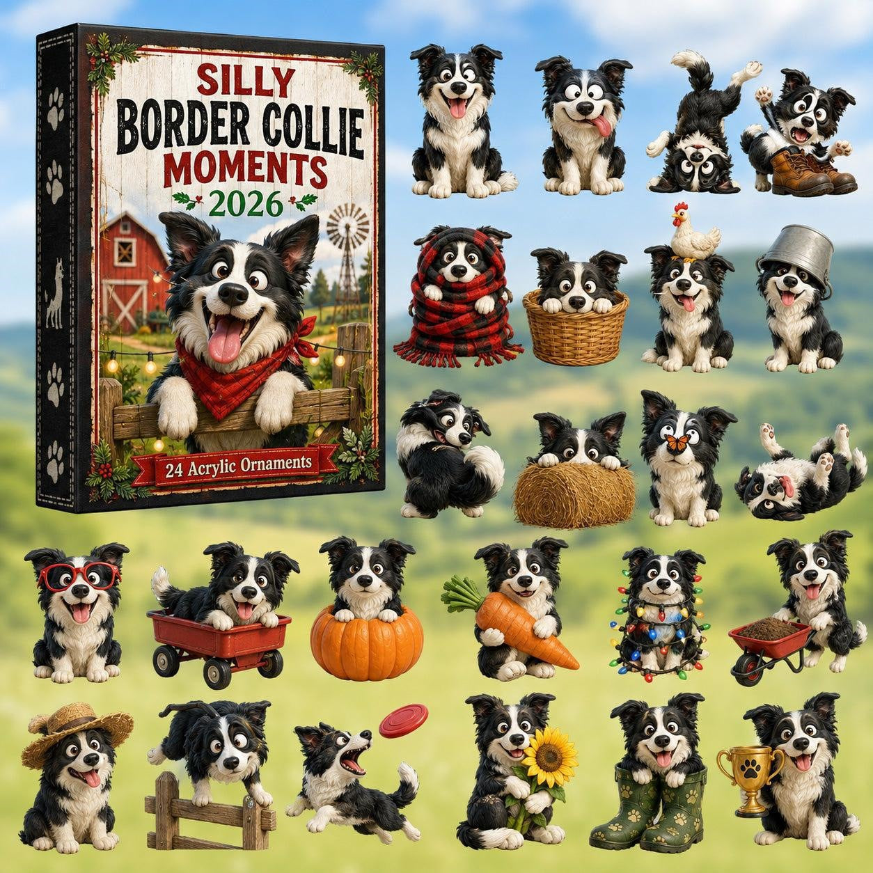 CHRISMAST KICKOFF 48% OFF - 2026 Grassland Running Sheepdog Blind Box - 24-Day Festive Countdown, Acrylic Charms Blind Box - Gift For Dog Lovers