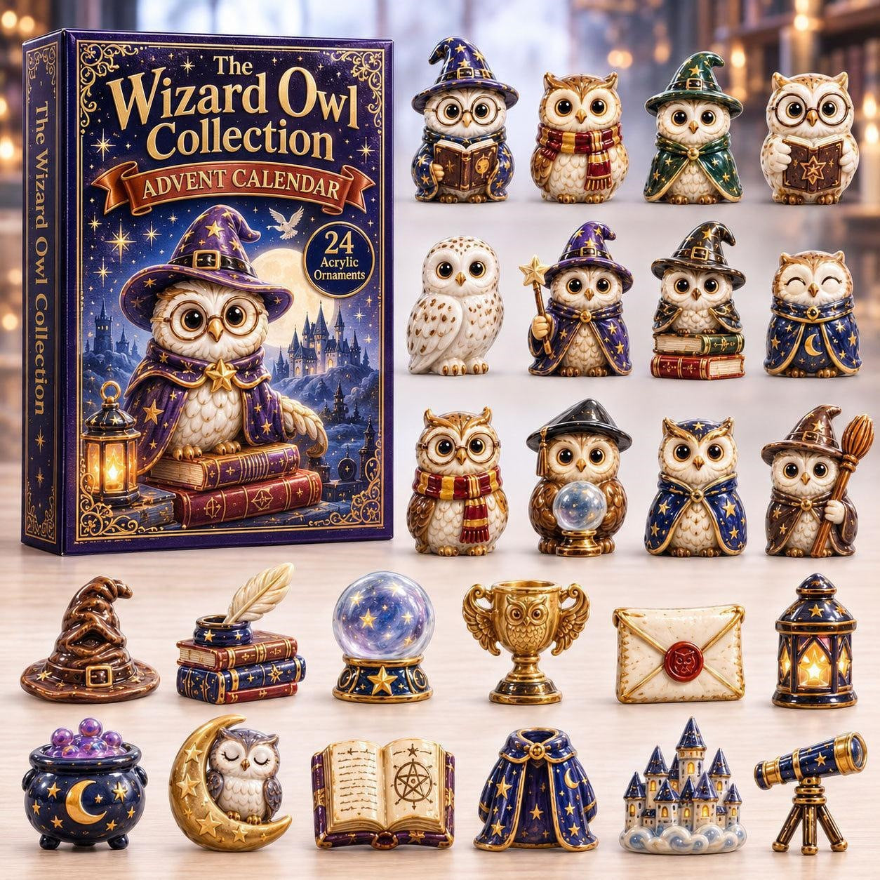 CHRISTMAS KICKOFF 49% OFF - Whimsical Owls Advent Calendar 2026 - 24-Day Festive Countdown, Acrylic Charms Blind Box - Gift For Animal Lovers