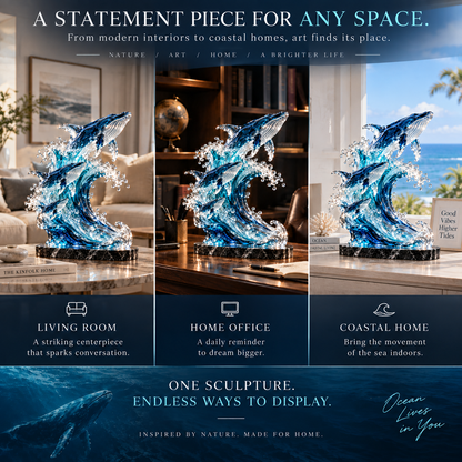🐋 Becoming Ocean – Three Whales Rising from the Wave Sculpture