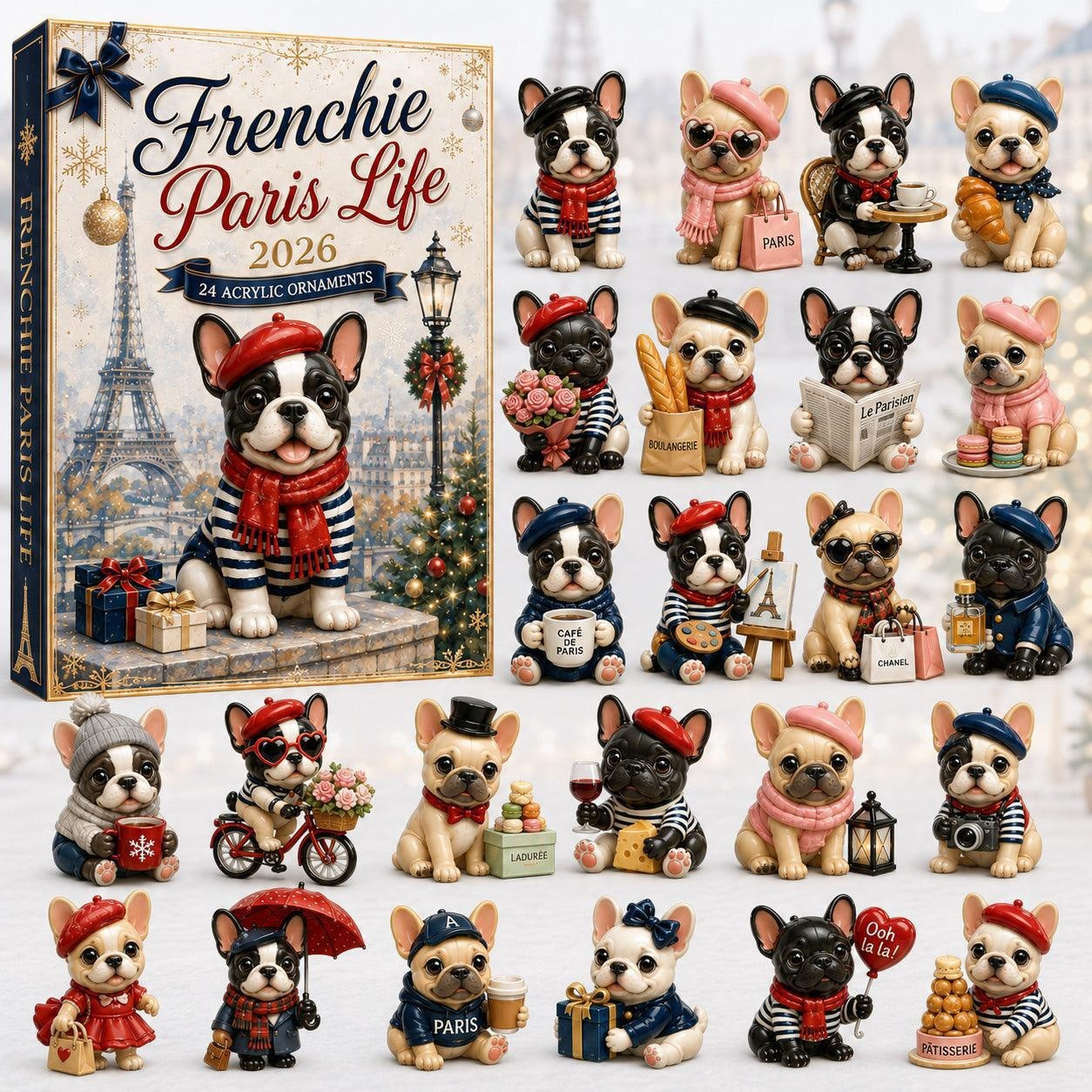 CHRISMAST KICKOFF 48% OFF - 2026 Bulldog Travel Blind Box - 24-Day Festive Countdown, Acrylic Charms Blind Box - Gift For Dog Lovers