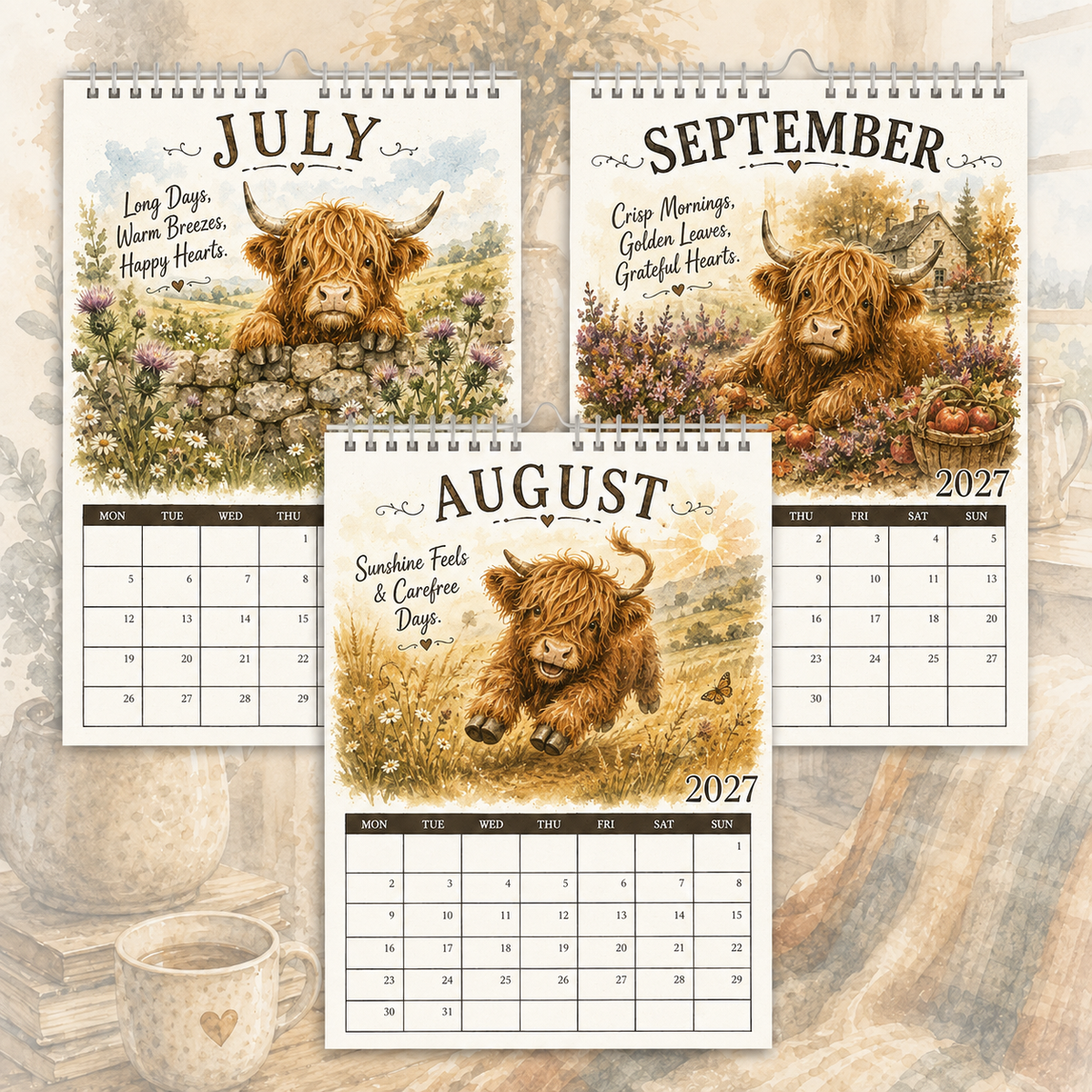 2027 Highland Cow Life Calendar｜A4 Hanging Calendar