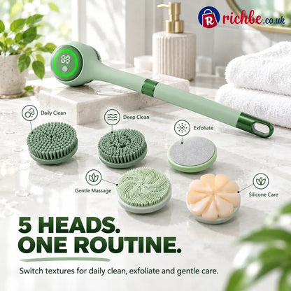🚿 5-in-1 Electric Body Scrubber with Long Handle – Effortless Deep Cleaning & Gentle Exfoliation in the Shower - 1 Set