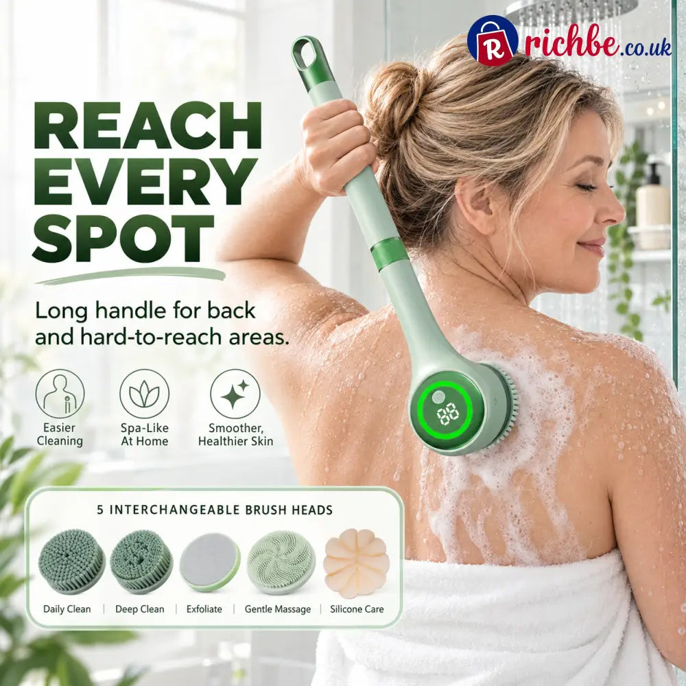 🚿 5-in-1 Electric Body Scrubber with Long Handle – Effortless Deep Cleaning & Gentle Exfoliation in the Shower - 1 Set
