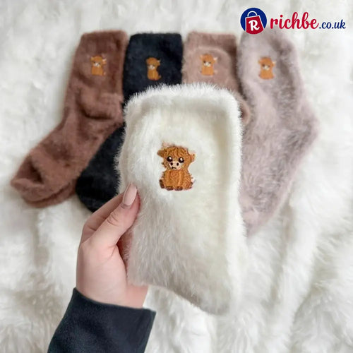 🐮5 Pairs Fuzzy Highland Cow Socks