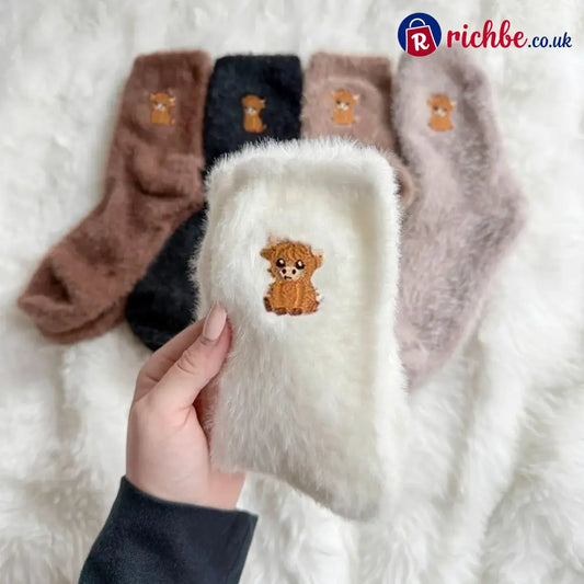 🐮5 Pairs Fuzzy Highland Cow Socks