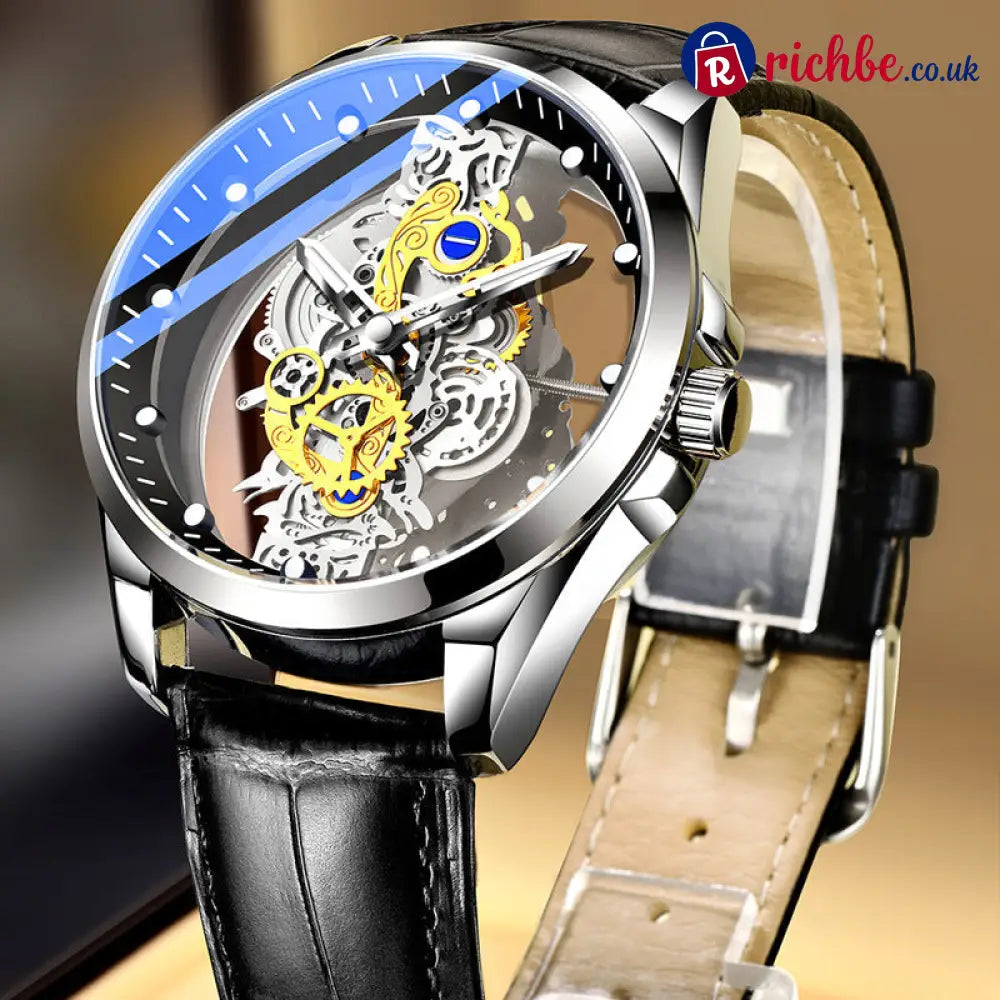 📢📢50% OFF!! ⏰Double-Sided Skeleton Automatic Tourbillon Non-Mechanical Movement Watches - Black Leather Silver