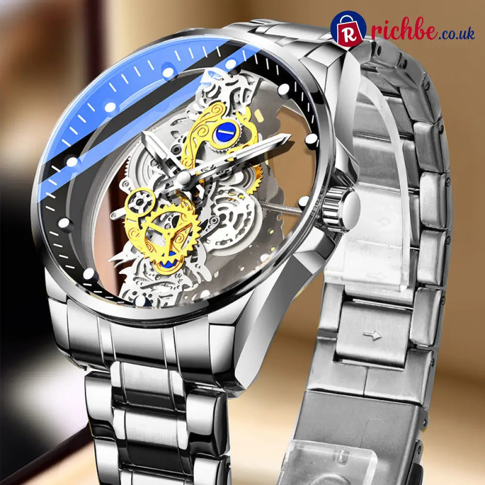 📢📢50% OFF!! ⏰Double-Sided Skeleton Automatic Tourbillon Non-Mechanical Movement Watches - Silver steel belt - Clothing