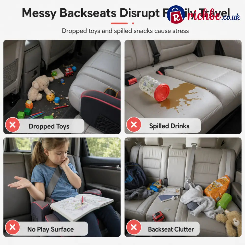 📢📢50% OFF!! ⏰Kids Car Seat Travel Tray Activity Desk with Lap Drawing Board and Baby Stroller Backseat Hanging Storage