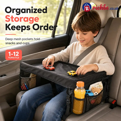 📢📢50% OFF!! ⏰Kids Car Seat Travel Tray Activity Desk with Lap Drawing Board and Baby Stroller Backseat Hanging Storage
