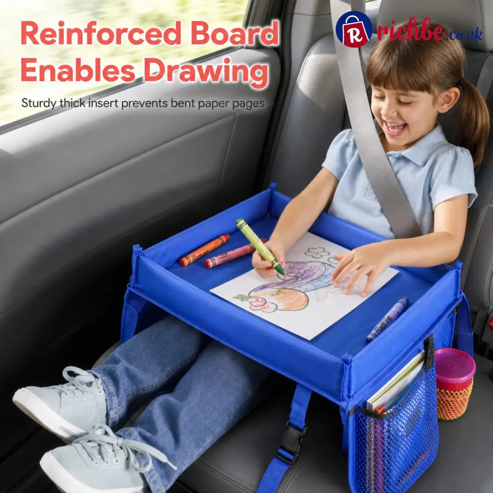 📢📢50% OFF!! ⏰Kids Car Seat Travel Tray Activity Desk with Lap Drawing Board and Baby Stroller Backseat Hanging Storage