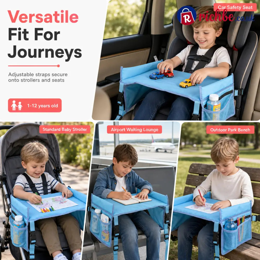 📢📢50% OFF!! ⏰Kids Car Seat Travel Tray Activity Desk with Lap Drawing Board and Baby Stroller Backseat Hanging Storage