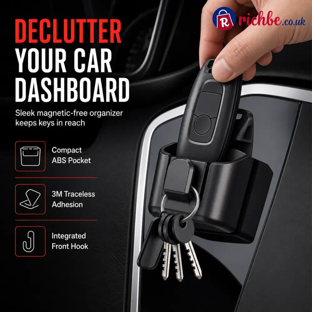 🚗50% OFF NOW! Car Key Fob Holder with Hook – Traceless 3M Adhesive ABS Car Dashboard Organizer Compact No-Magnetic Key