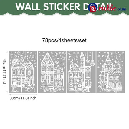 🎄50% OFF NOW! Christmas Village Window Cling Set‑ White Xmas Town Scene Static Window Decals Snowflake House Reusable