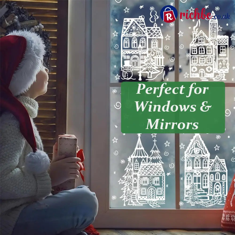 🎄50% OFF NOW! Christmas Village Window Cling Set‑ White Xmas Town Scene Static Window Decals Snowflake House Reusable