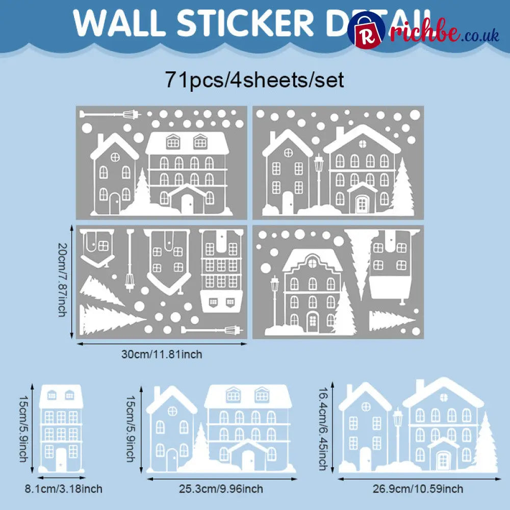 🎄50% OFF NOW! Christmas Village Window Cling Set‑ White Xmas Town Scene Static Window Decals Snowflake House Reusable