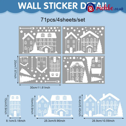 🎄50% OFF NOW! Christmas Village Window Cling Set‑ White Xmas Town Scene Static Window Decals Snowflake House Reusable