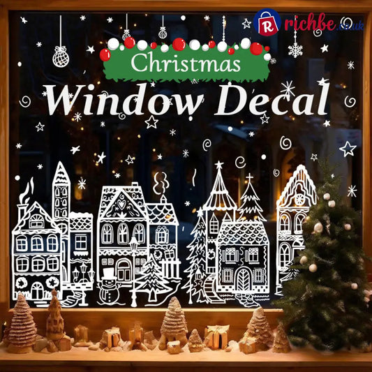 🎄50% OFF NOW! Christmas Village Window Cling Set‑ White Xmas Town Scene Static Window Decals Snowflake House Reusable