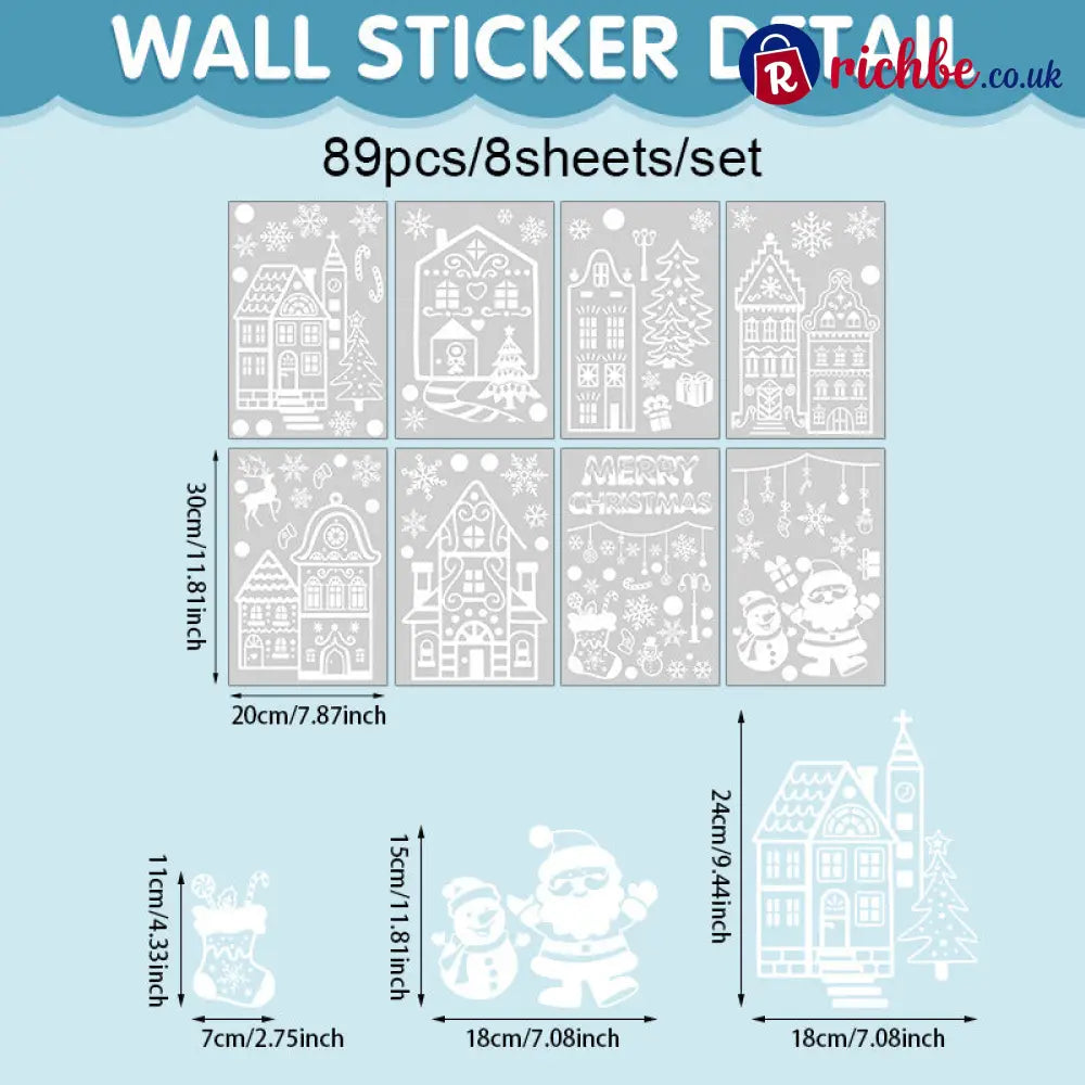 🎄50% OFF NOW! Christmas Village Window Cling Set‑ White Xmas Town Scene Static Window Decals Snowflake House Reusable