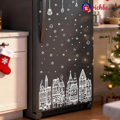 🎄50% OFF NOW! Christmas Village Window Cling Set‑ White Xmas Town Scene Static Window Decals Snowflake House Reusable