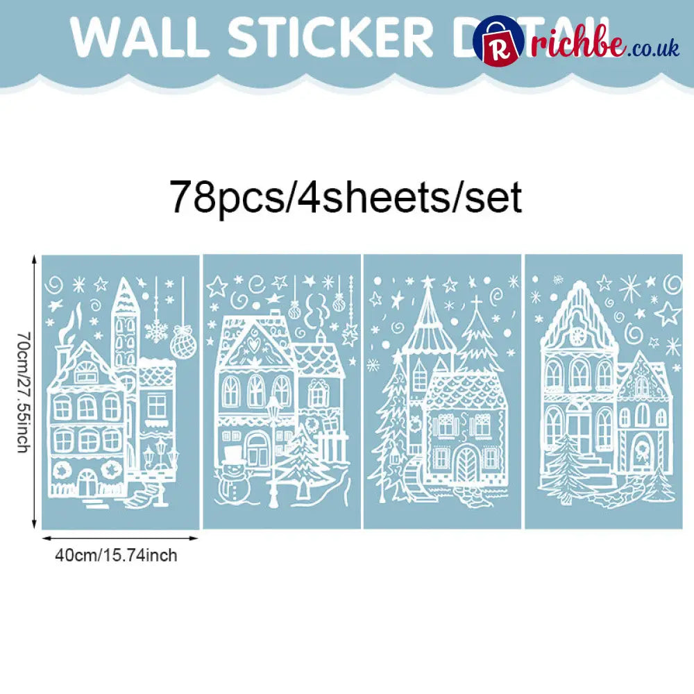 🎄50% OFF NOW! Christmas Village Window Cling Set‑ White Xmas Town Scene Static Window Decals Snowflake House Reusable