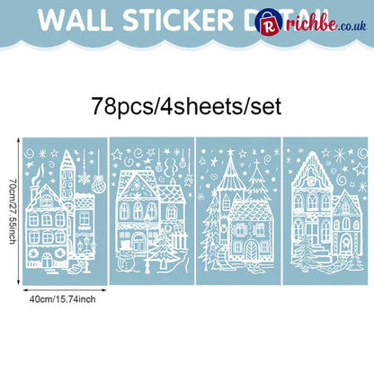 🎄50% OFF NOW! Christmas Village Window Cling Set‑ White Xmas Town Scene Static Window Decals Snowflake House Reusable