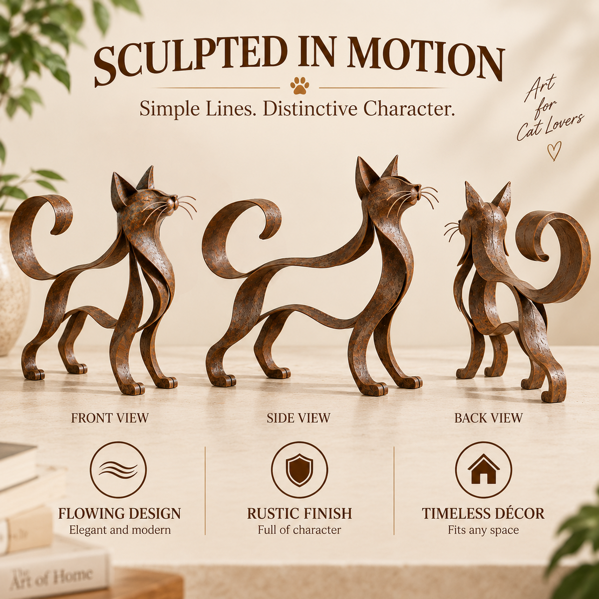 Maine Coon Inspired Metal Cat Sculpture