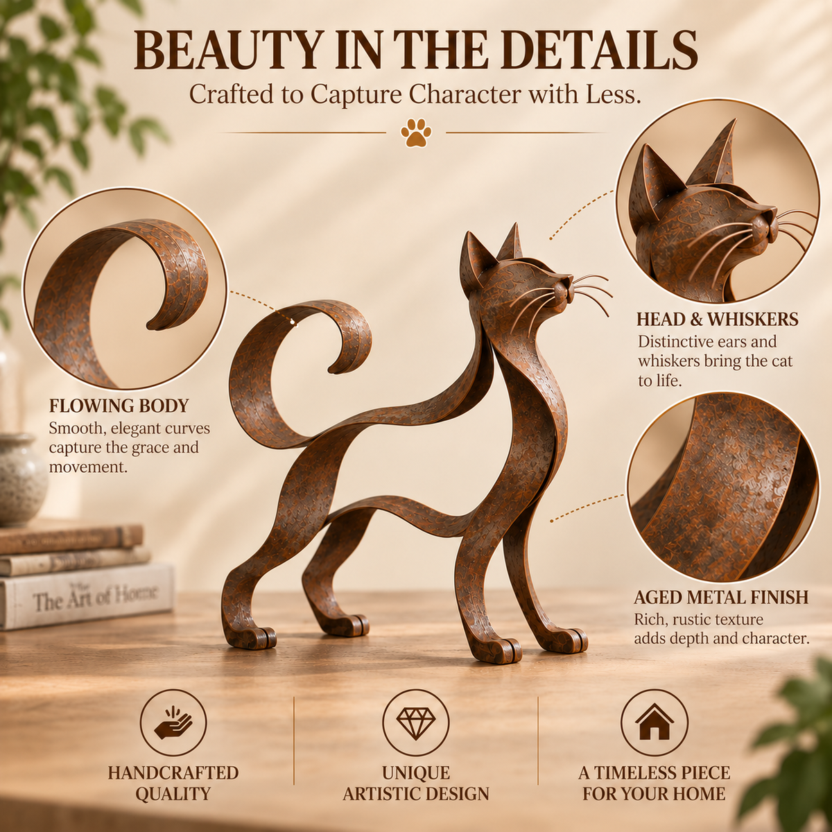 Maine Coon Inspired Metal Cat Sculpture