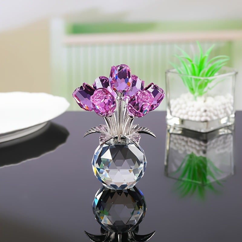 ✨🌹Crystal Colorful Rose Flower Collectible Figurine with Vase