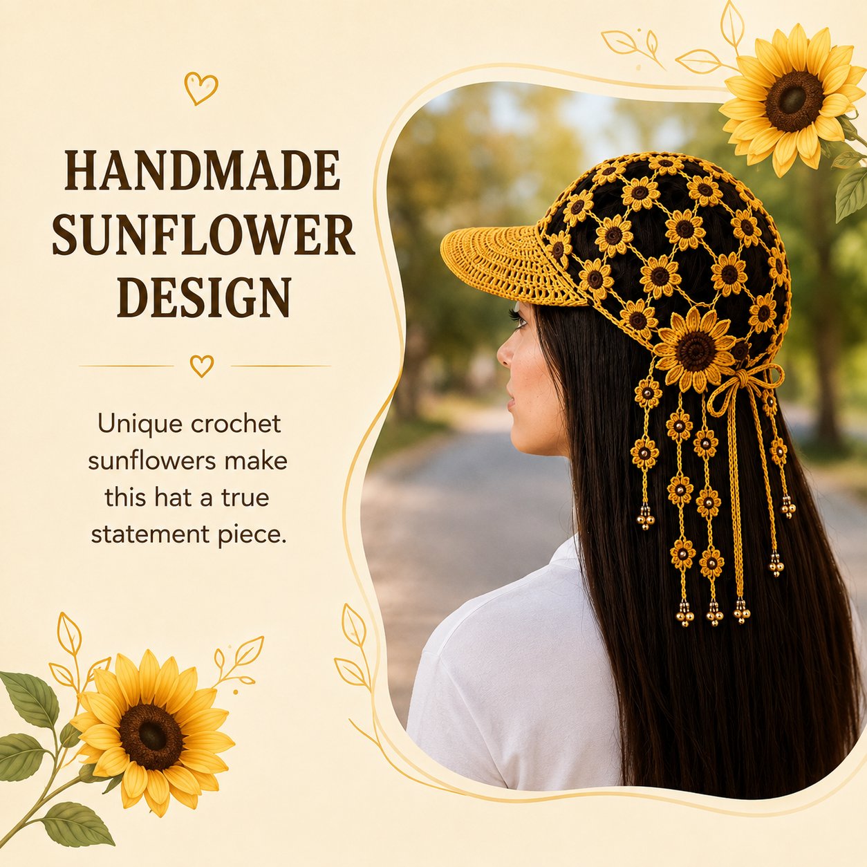 🌻 Knitted Sunflower Hollow-Out Baseball Cap