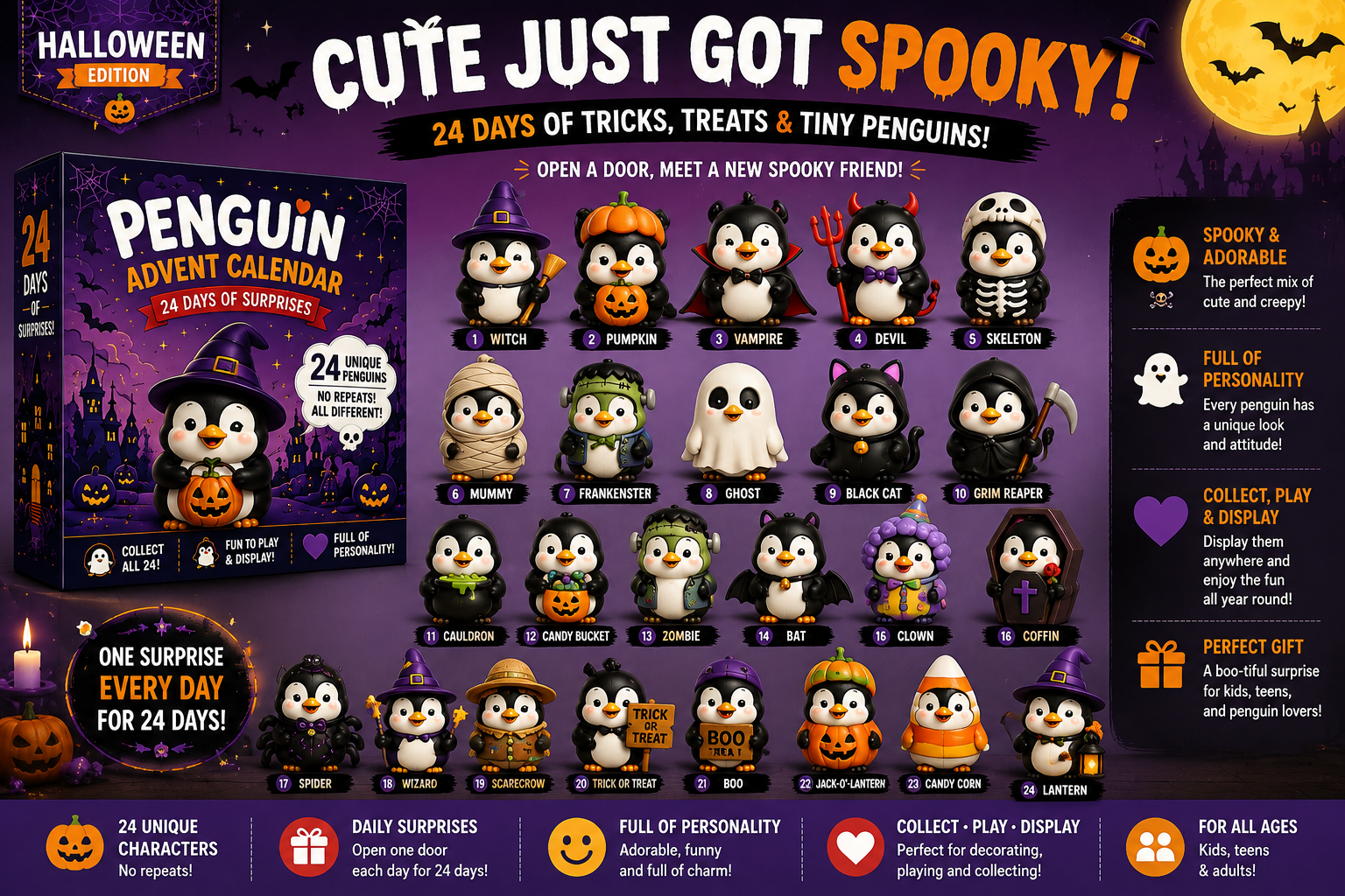 🐧 24 Days of Penguin Surprises Advent Calendar – 24 Unique Penguins, 3 Fun Editions