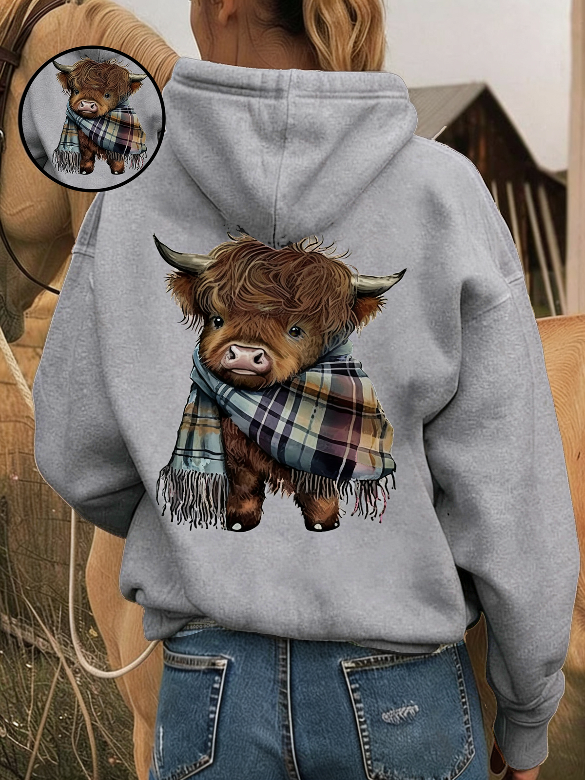 💖LAST DAY SALE 49% OFF!!🎁Cute Highland Cow Cozy Fleece-Lined Hooded Sweatshirt🦬