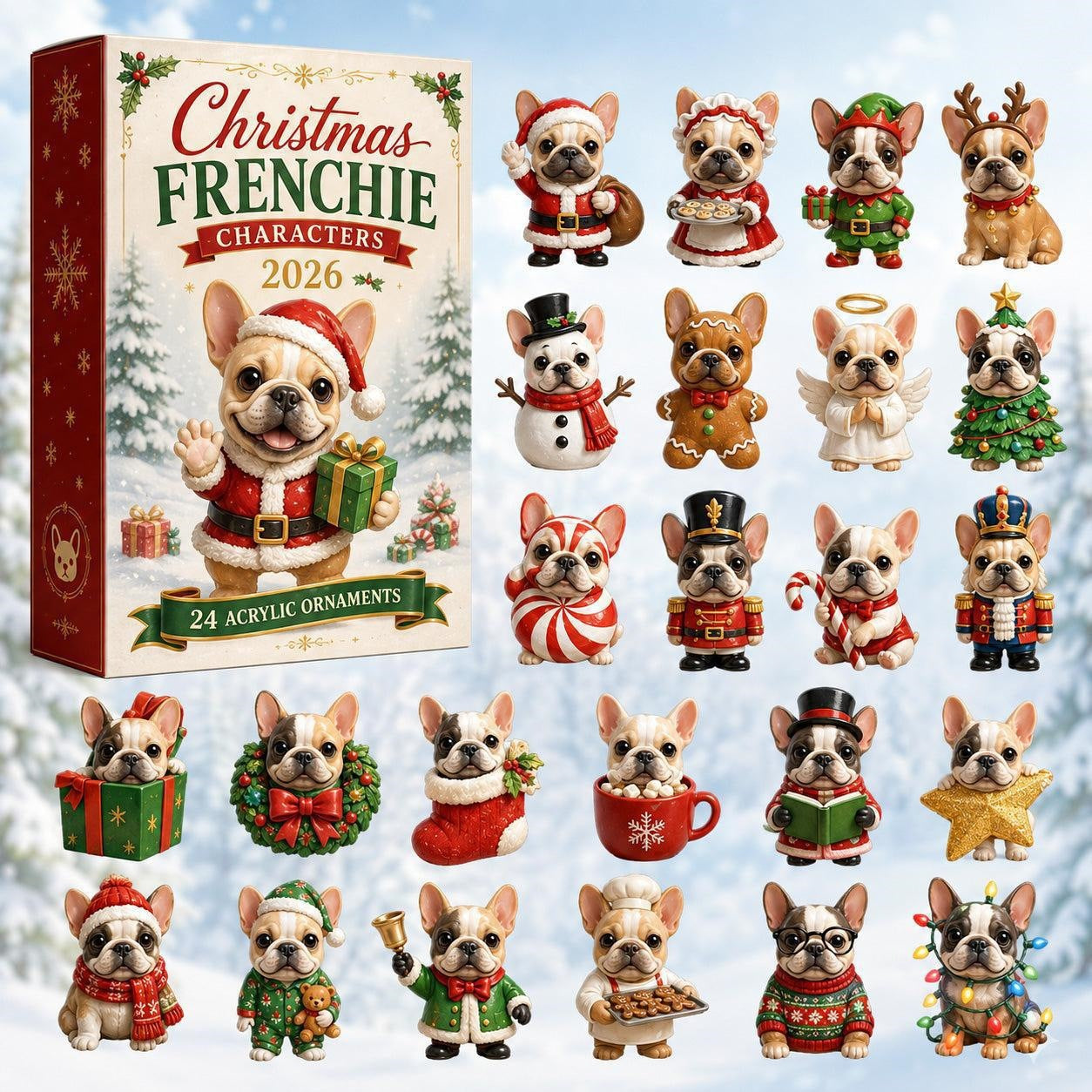 CHRISMAST KICKOFF 48% OFF - 2026 Bulldog Travel Blind Box - 24-Day Festive Countdown, Acrylic Charms Blind Box - Gift For Dog Lovers
