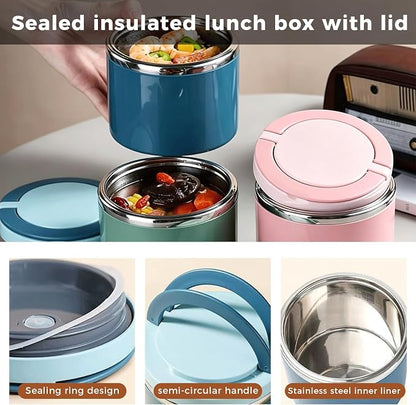✨Stainless Steel Insulated Lunch Box with Handle – Leakproof Stackable Food Container for Office, School & Travel