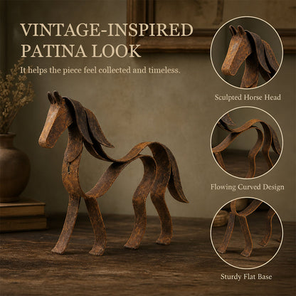 🐎Vintage Sculptural Ribbon Metal Horse Decor