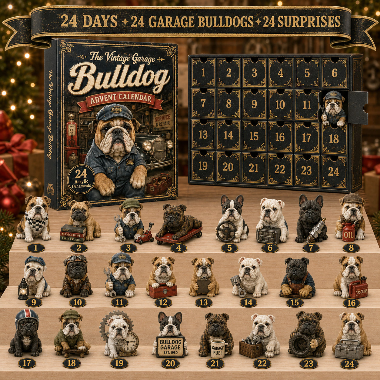 🔥49% Off Last Day -🔧 Vintage Garage Bulldog Acrylic Advent Calendar 2026 – 24 Days of Classic Bulldog Garage Surprises