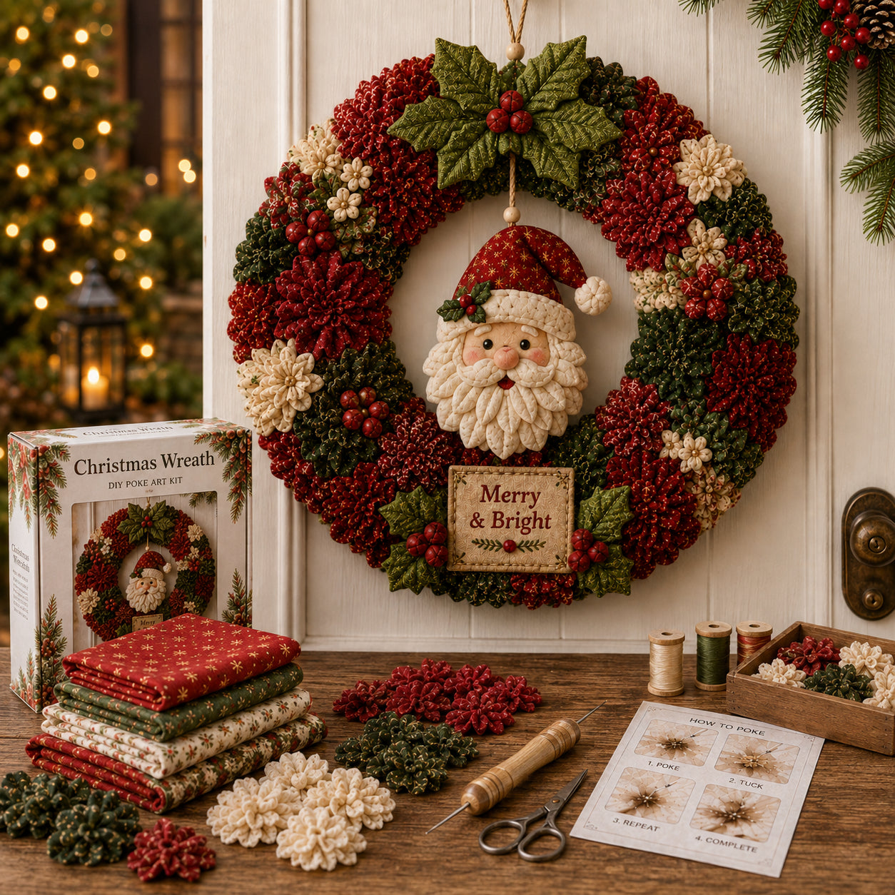 🔥49% Off Last Day - BUY 2 GET 1 FREE🔥🎄 3D Fabric Poke Wreath DIY Kit2