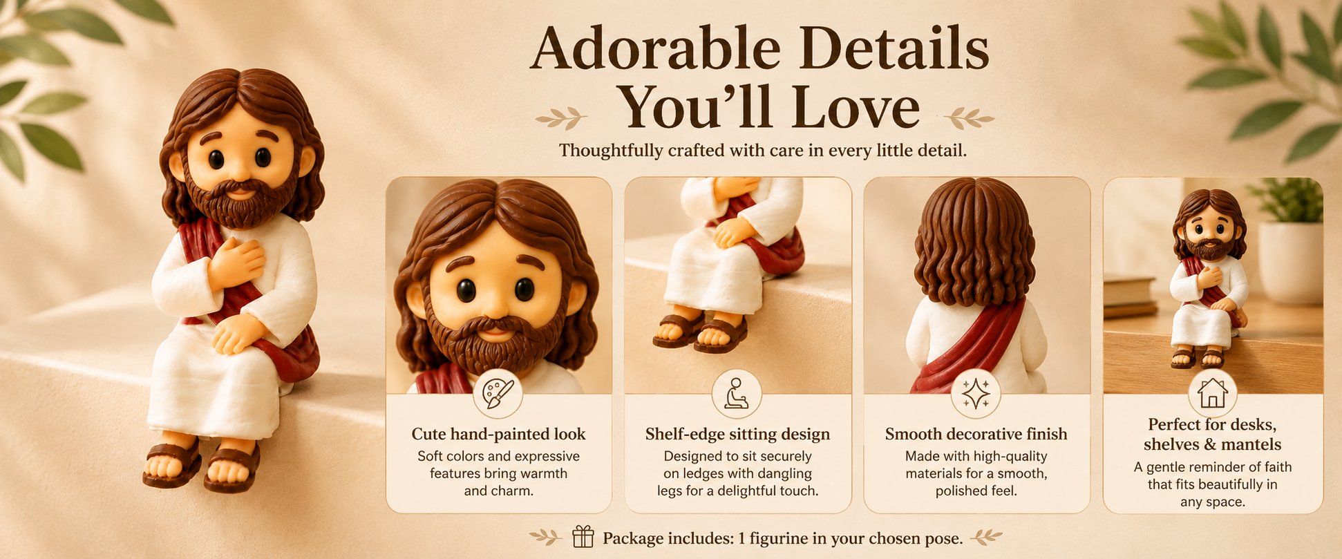 ✝️🙏 Jesus Shelf Sitter Figurines – 5 Meaningful Poses ❤️ Christian Faith Desk & Shelf Décor 🎁