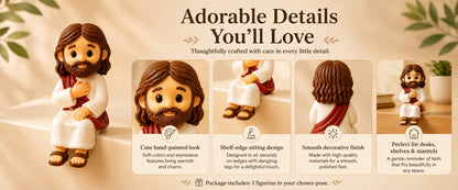 ✝️🙏 Jesus Shelf Sitter Figurines – 5 Meaningful Poses ❤️ Christian Faith Desk & Shelf Décor 🎁