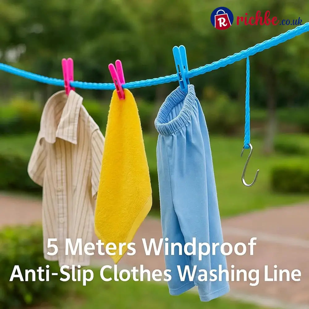 5M Windproof Portable Clothesline with Hooks