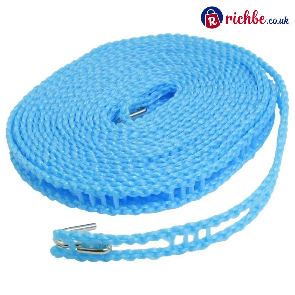 5M Windproof Portable Clothesline with Hooks - Blue