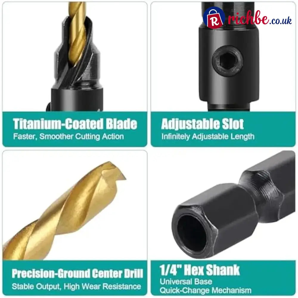 🛠️ 5PCS Countersink Drill Bit Set – Precision Drilling for Perfect Screw Holes