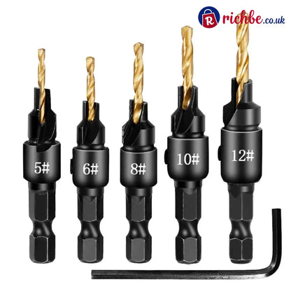🛠️ 5PCS Countersink Drill Bit Set – Precision Drilling for Perfect Screw Holes